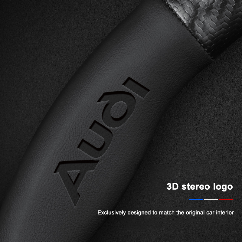 Audi Steering Wheel Cover – Fits 37.5–38.5 cm (14.76–15.16 in), Genuine Leather, Anti-Slip