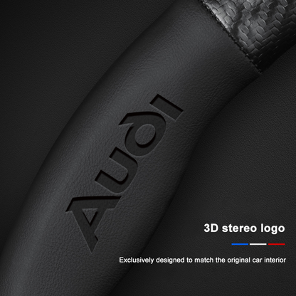 Audi Steering Wheel Cover – Fits 37.5–38.5 cm (14.76–15.16 in), Genuine Leather, Anti-Slip