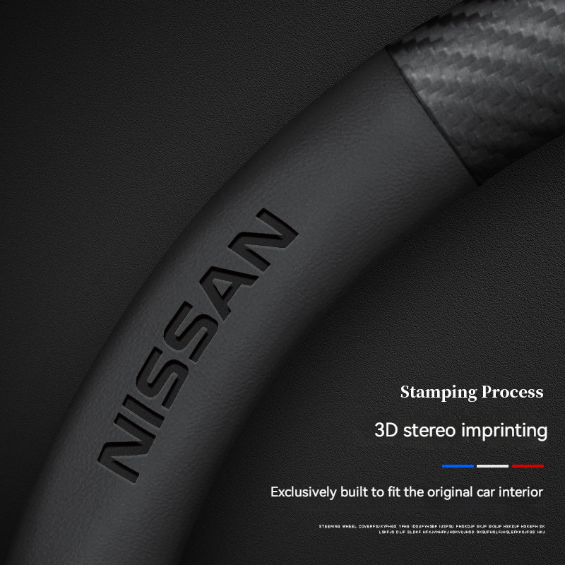 Nissan Steering Wheel Cover – Fits 37.5–38.5 cm (14.76–15.16 in), Genuine Leather, Anti-Slip