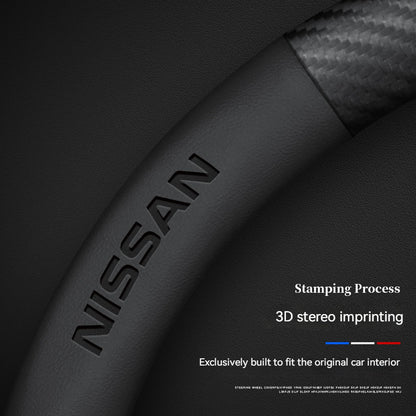 Nissan Steering Wheel Cover – Fits 37.5–38.5 cm (14.76–15.16 in), Genuine Leather, Anti-Slip