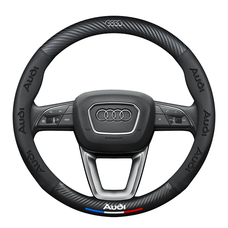 Audi Steering Wheel Cover – Fits 37.5–38.5 cm (14.76–15.16 in), Genuine Leather, Anti-Slip