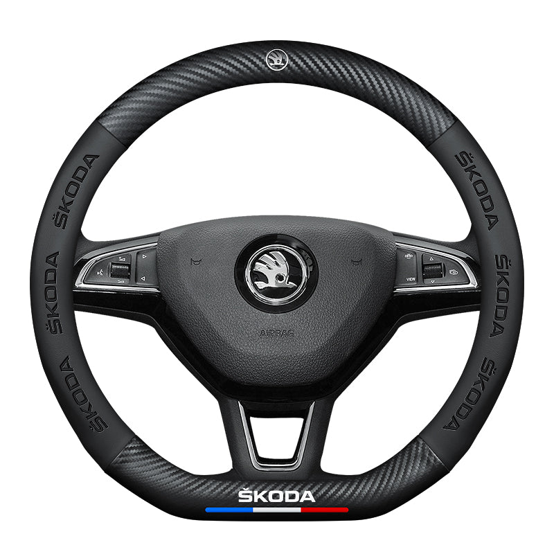 Skoda Steering Wheel Cover – Fits 37.5–38.5 cm (14.76–15.16 in), Genuine Leather, Anti-Slip