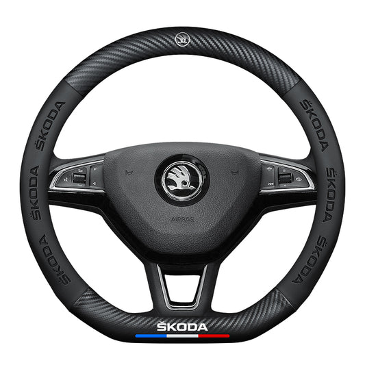 Skoda Steering Wheel Cover – Fits 37.5–38.5 cm (14.76–15.16 in), Genuine Leather, Anti-Slip