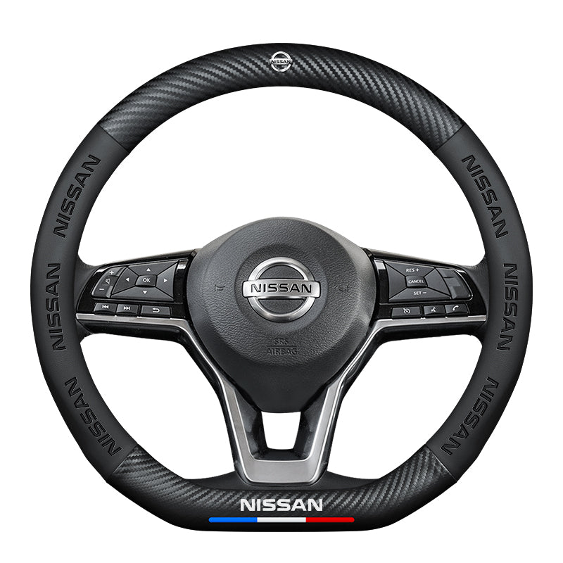 Nissan Steering Wheel Cover – Fits 37.5–38.5 cm (14.76–15.16 in), Genuine Leather, Anti-Slip