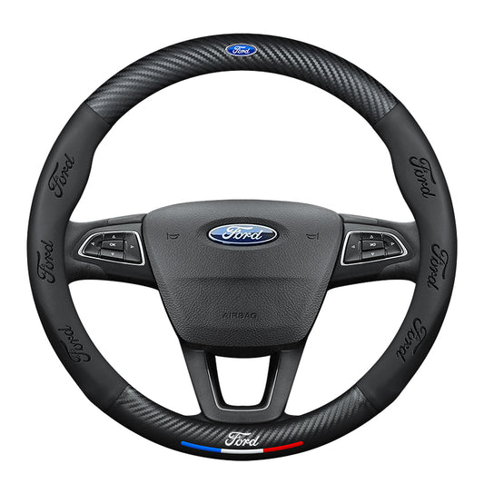 Ford Steering Wheel Cover – Fits 37.5–38.5 cm (14.76–15.16 in), Genuine Leather, Anti-Slip