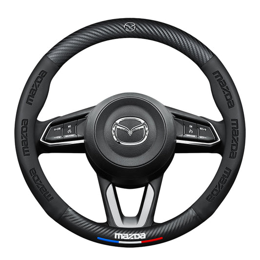 Mazda Steering Wheel Cover – Fits 37.5–38.5 cm (14.76–15.16 in), Genuine Leather, Anti-Slip