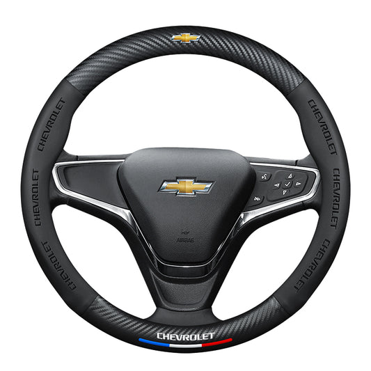 Chevrolet Steering Wheel Cover – Fits 37.5–38.5 cm (14.76–15.16 in), Genuine Leather, Anti-Slip
