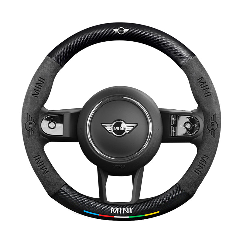 Car steering wheel cover in carbon fiber suede style suitable for BMW MINI
