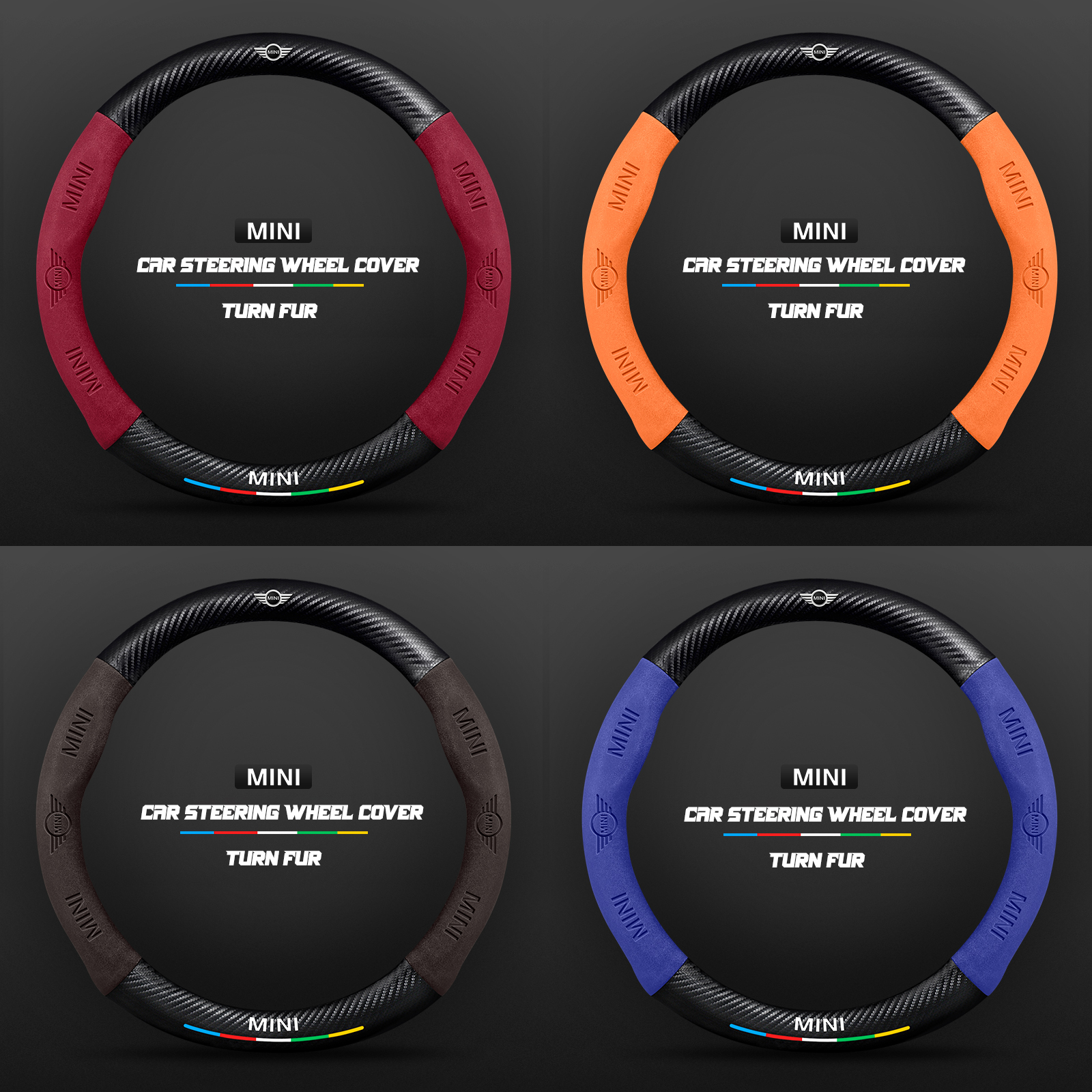 Car steering wheel cover in carbon fiber suede style suitable for BMW MINI