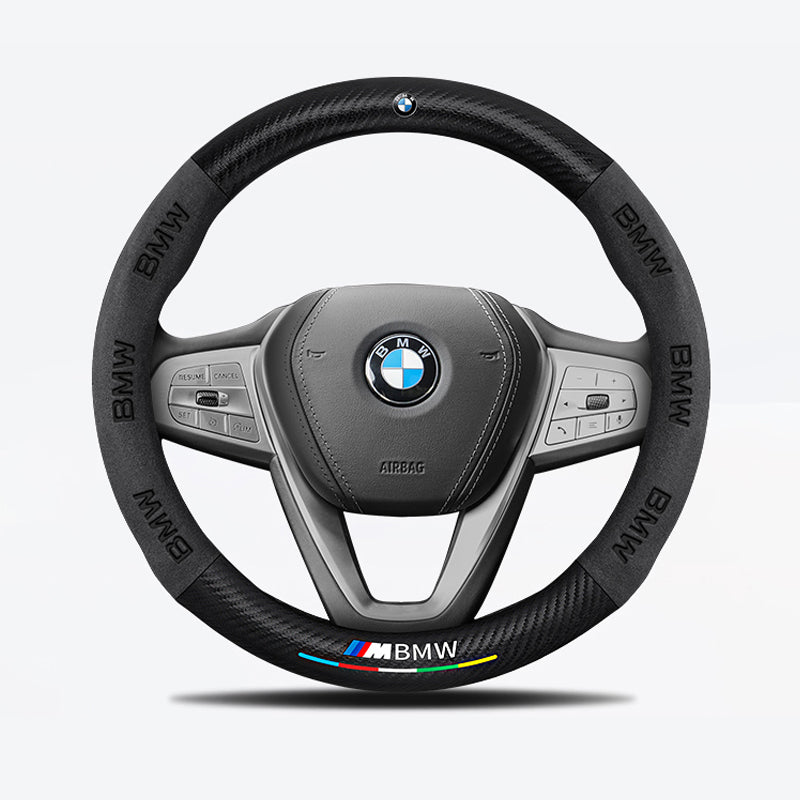 Car steering wheel cover in carbon fiber suede style suitable for BMW