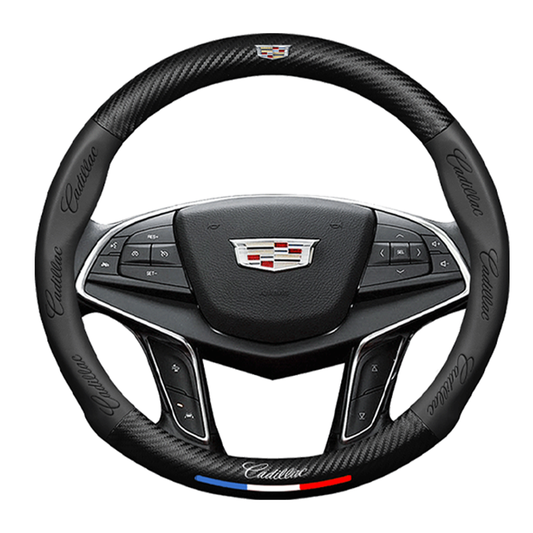 Cadillac Steering Wheel Cover – Fits 37.5–38.5 cm (14.76–15.16 in), Genuine Leather, Anti-Slip