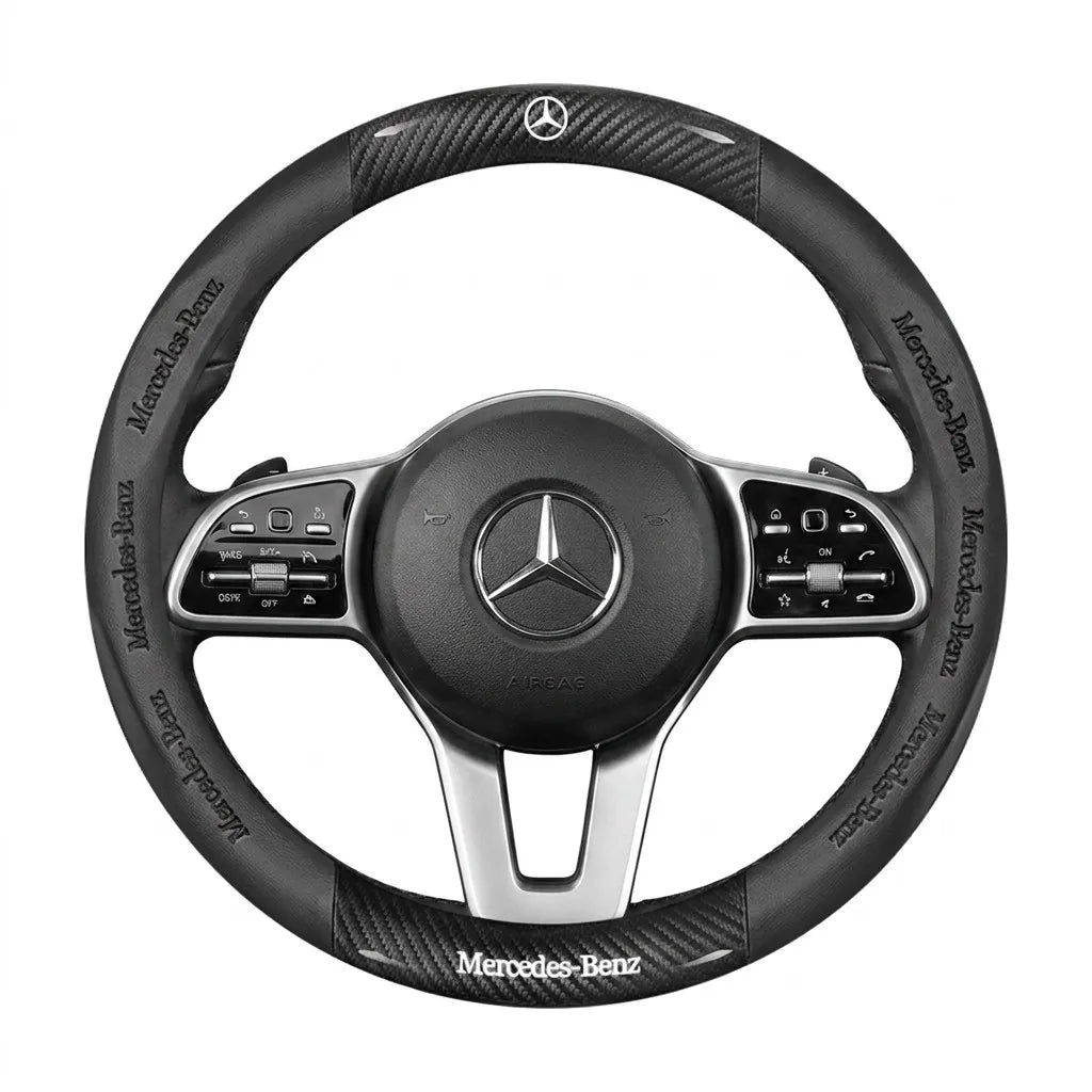 3D Embossed Genuine Leather Steering Wheel Cover for Mercedes-Benz