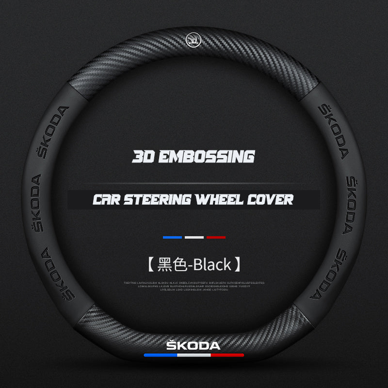 Skoda Steering Wheel Cover – Fits 37.5–38.5 cm (14.76–15.16 in), Genuine Leather, Anti-Slip