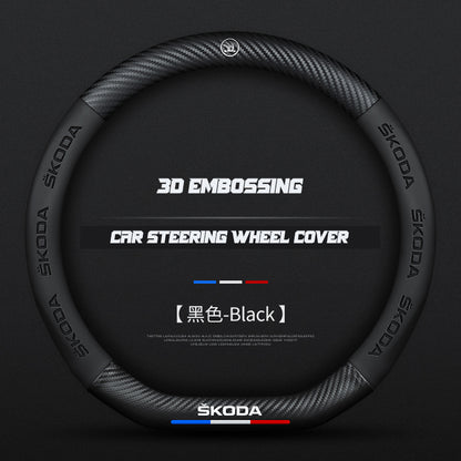 Skoda Steering Wheel Cover – Fits 37.5–38.5 cm (14.76–15.16 in), Genuine Leather, Anti-Slip