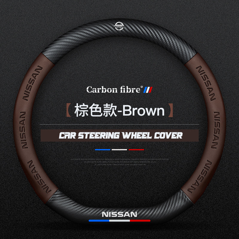 Nissan Steering Wheel Cover – Fits 37.5–38.5 cm (14.76–15.16 in), Genuine Leather, Anti-Slip