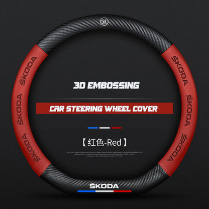 Skoda Steering Wheel Cover – Fits 37.5–38.5 cm (14.76–15.16 in), Genuine Leather, Anti-Slip