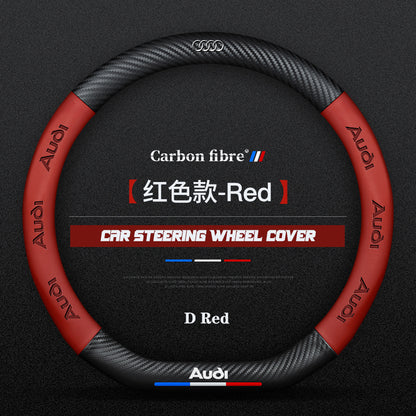 Audi Steering Wheel Cover – Fits 37.5–38.5 cm (14.76–15.16 in), Genuine Leather, Anti-Slip