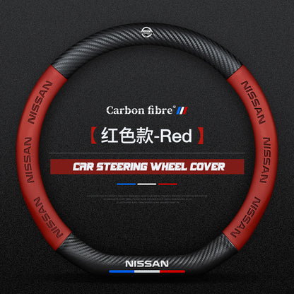 Nissan Steering Wheel Cover – Fits 37.5–38.5 cm (14.76–15.16 in), Genuine Leather, Anti-Slip