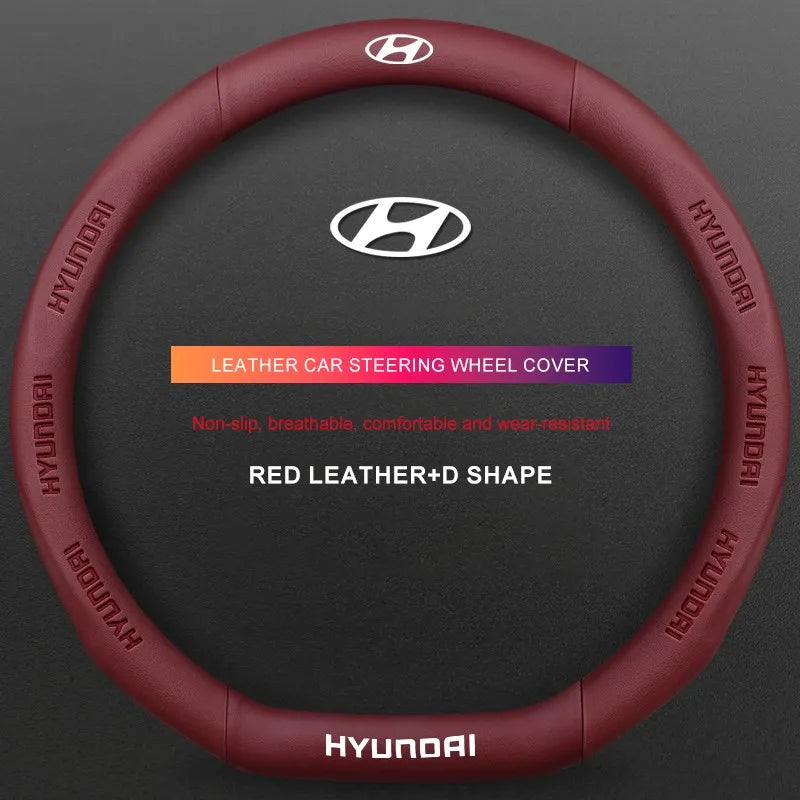 3D Embossed Genuine Leather Steering Wheel Cover For Hyundai