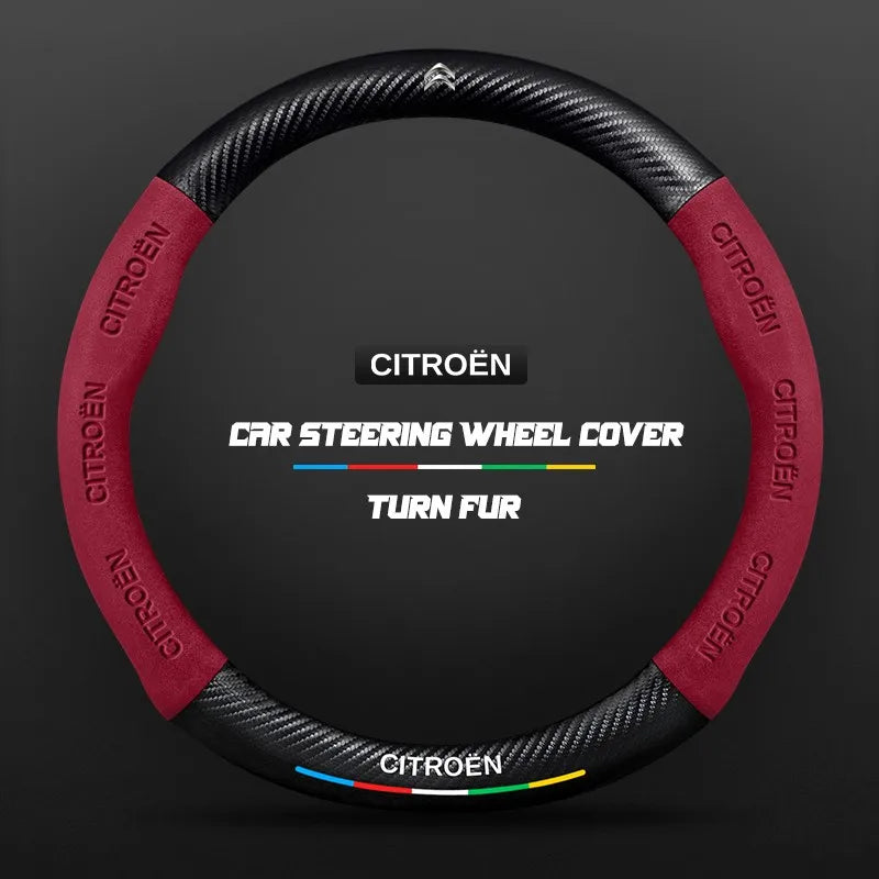 Car steering wheel cover in carbon fiber suede style suitable for Citroen