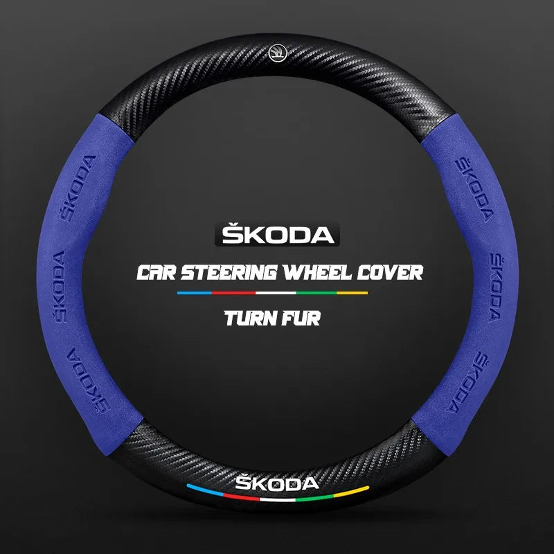 Car steering wheel cover in carbon fiber suede style suitable for Skoda