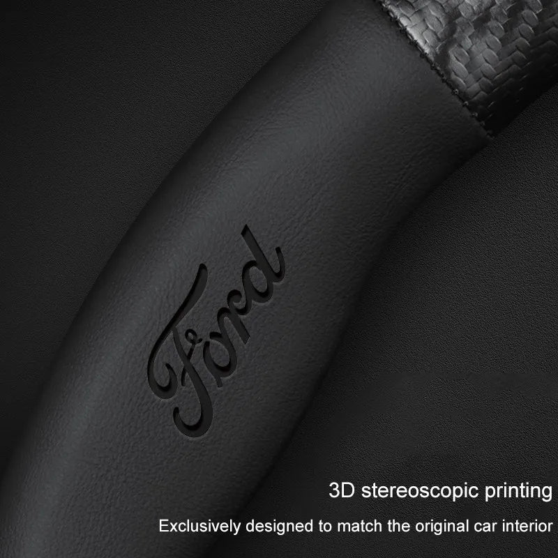 Carbon fiber genuine leather car steering wheel cover for Ford