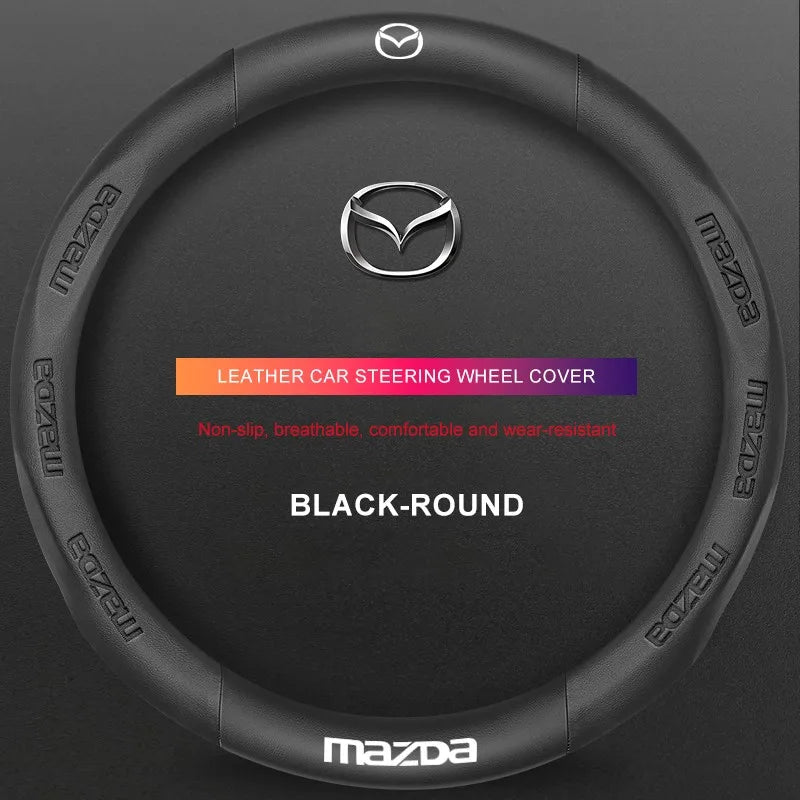 3D Embossed Genuine Leather Steering Wheel Cover For Mazda
