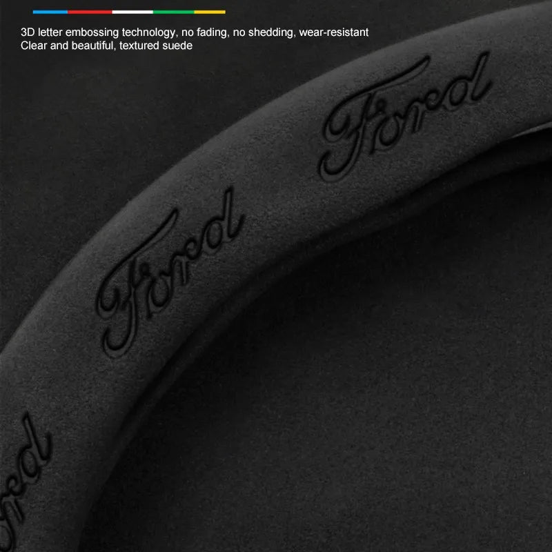 Car steering wheel cover in carbon fiber suede style suitable for Ford