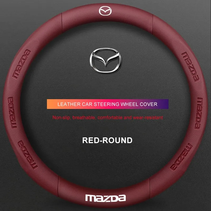 3D Embossed Genuine Leather Steering Wheel Cover For Mazda