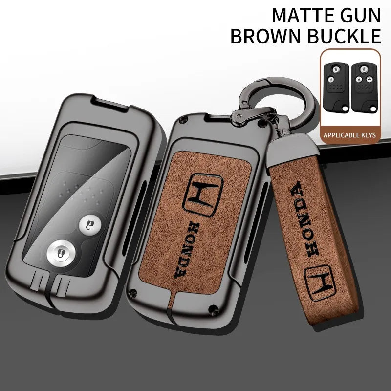 Zinc alloy genuine leather car key case for Honda series