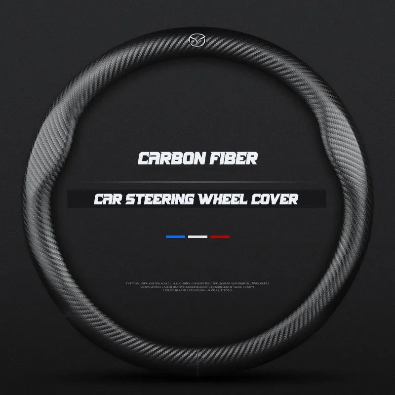 Carbon fiber genuine leather car steering wheel cover for Mazda