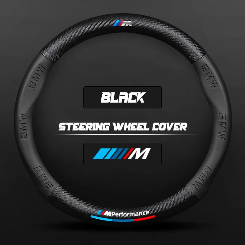 Carbon fiber genuine leather car steering wheel cover for BMW M Performance