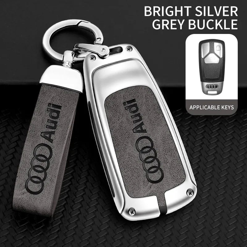 Zinc alloy genuine leather car key case for Audi series