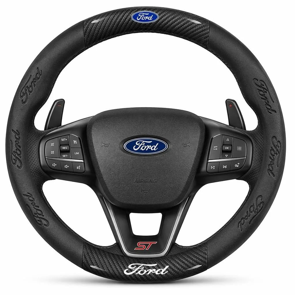 3D Embossed Genuine Leather Steering Wheel Cover For Ford
