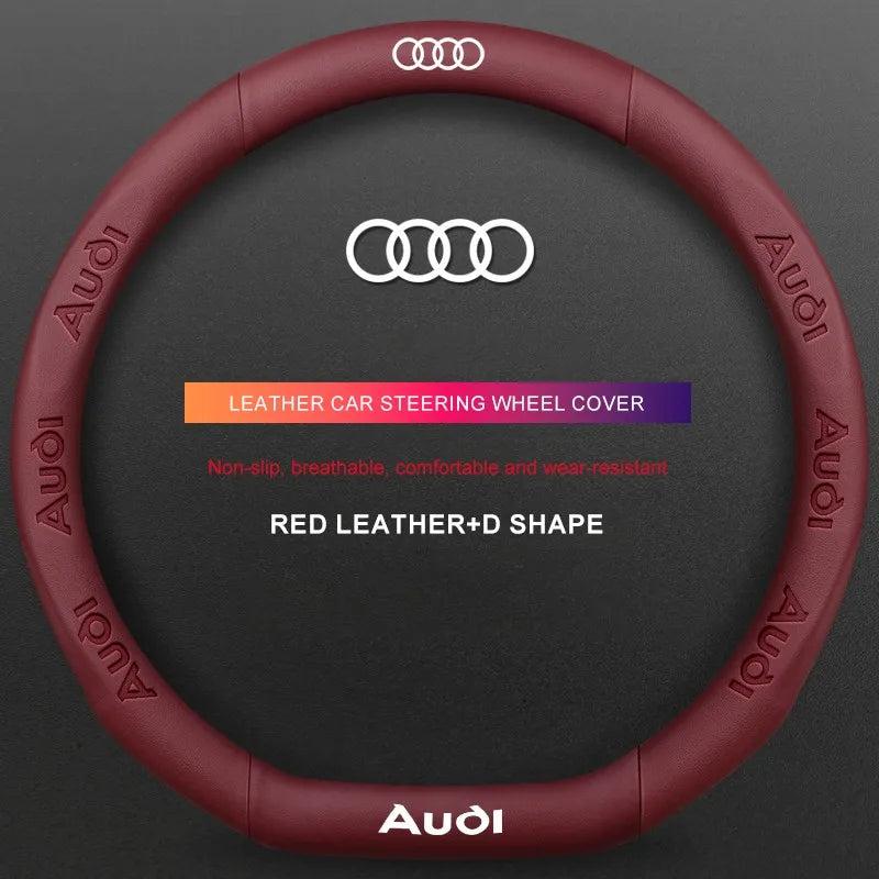 3D Embossed Genuine Leather Steering Wheel Cover For Audi