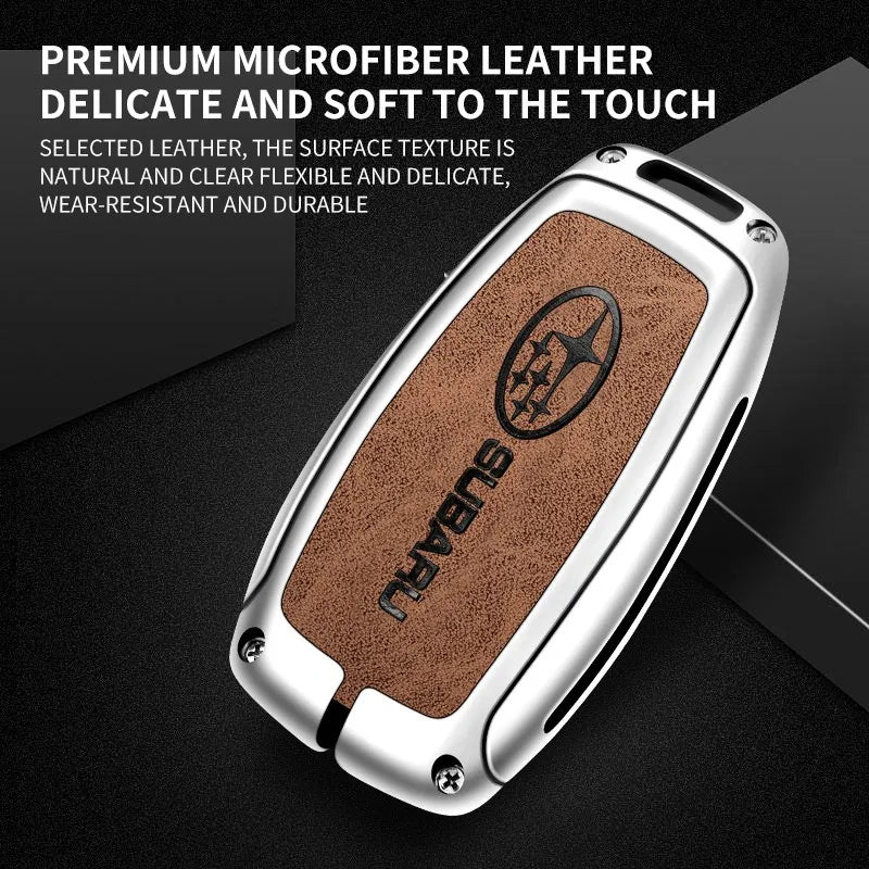 Zinc alloy genuine leather car key case for Subaru series