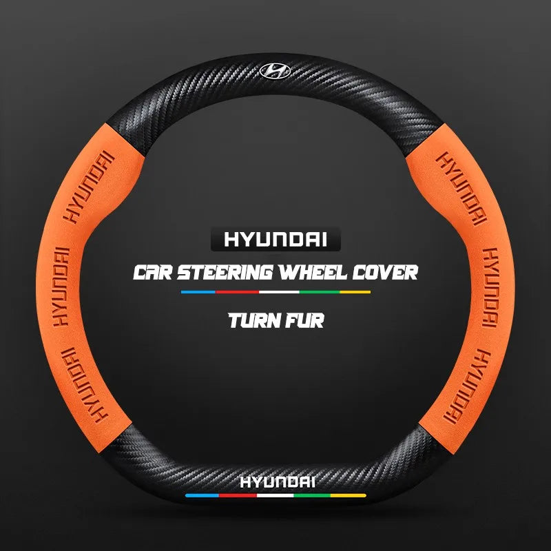 Car steering wheel cover in carbon fiber suede style suitable for Hyundai