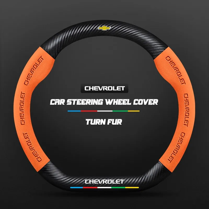 Car steering wheel cover in carbon fiber suede style suitable for Chevrolet