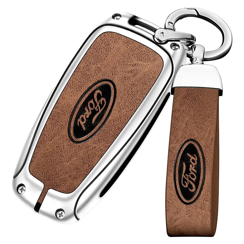 Zinc alloy genuine leather car key case for Ford series