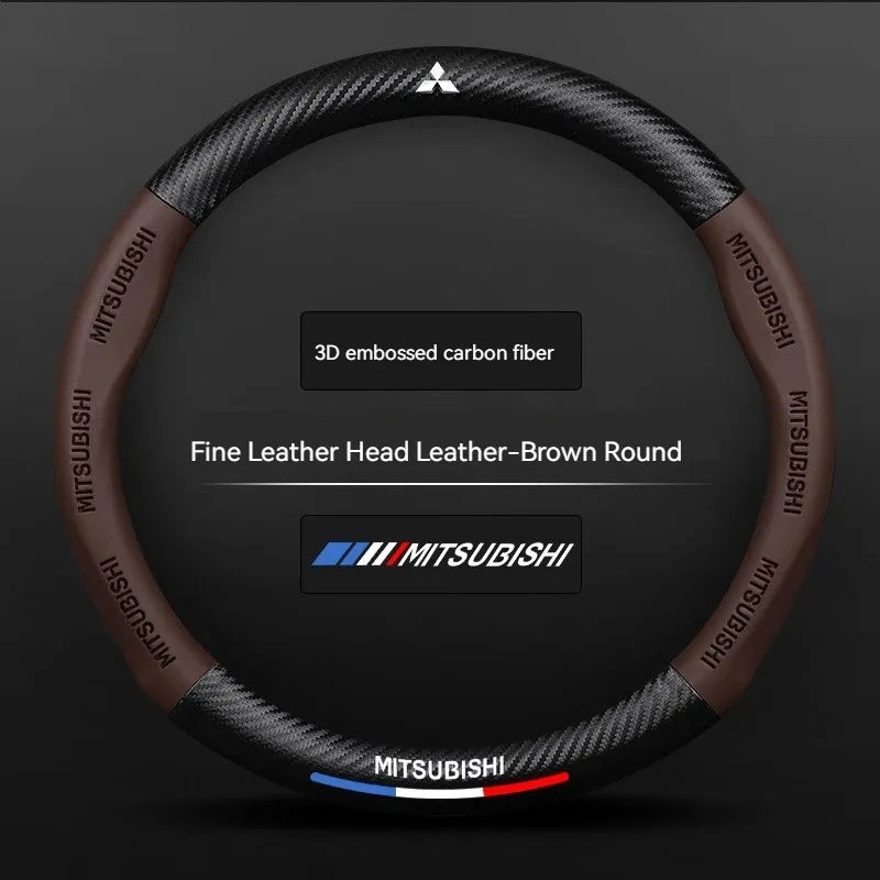 Carbon fiber genuine leather car steering wheel cover for Mitsubishi