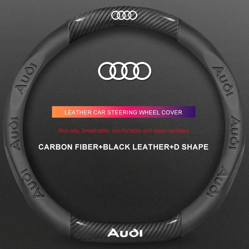 3D Embossed Genuine Leather Steering Wheel Cover For Audi