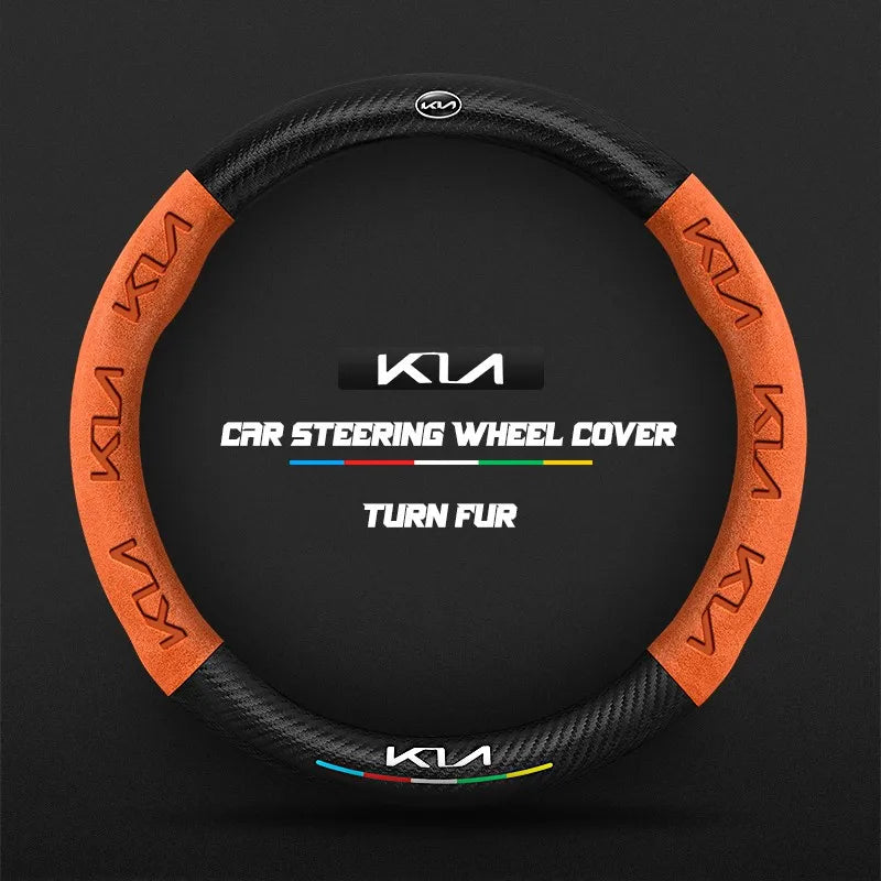 Car steering wheel cover in carbon fiber suede style suitable for Kia