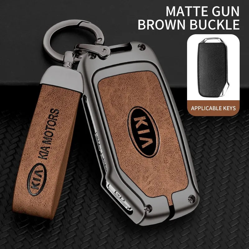 Zinc alloy genuine leather car key case for Kia series