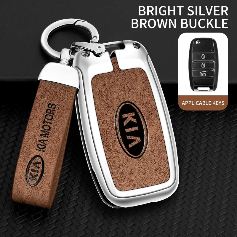 Zinc alloy genuine leather car key case for Kia series