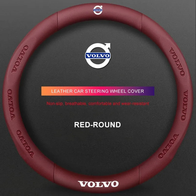 3D Embossed Genuine Leather Steering Wheel Cover For Volvo