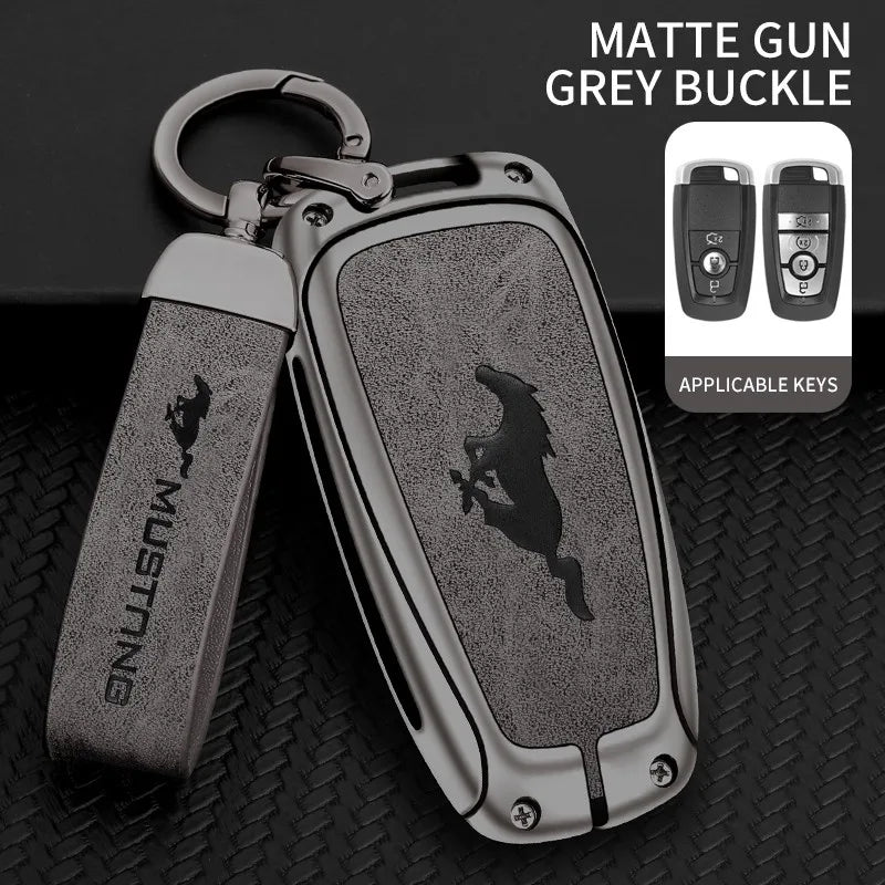 Zinc alloy genuine leather car key case for Ford Mustang series
