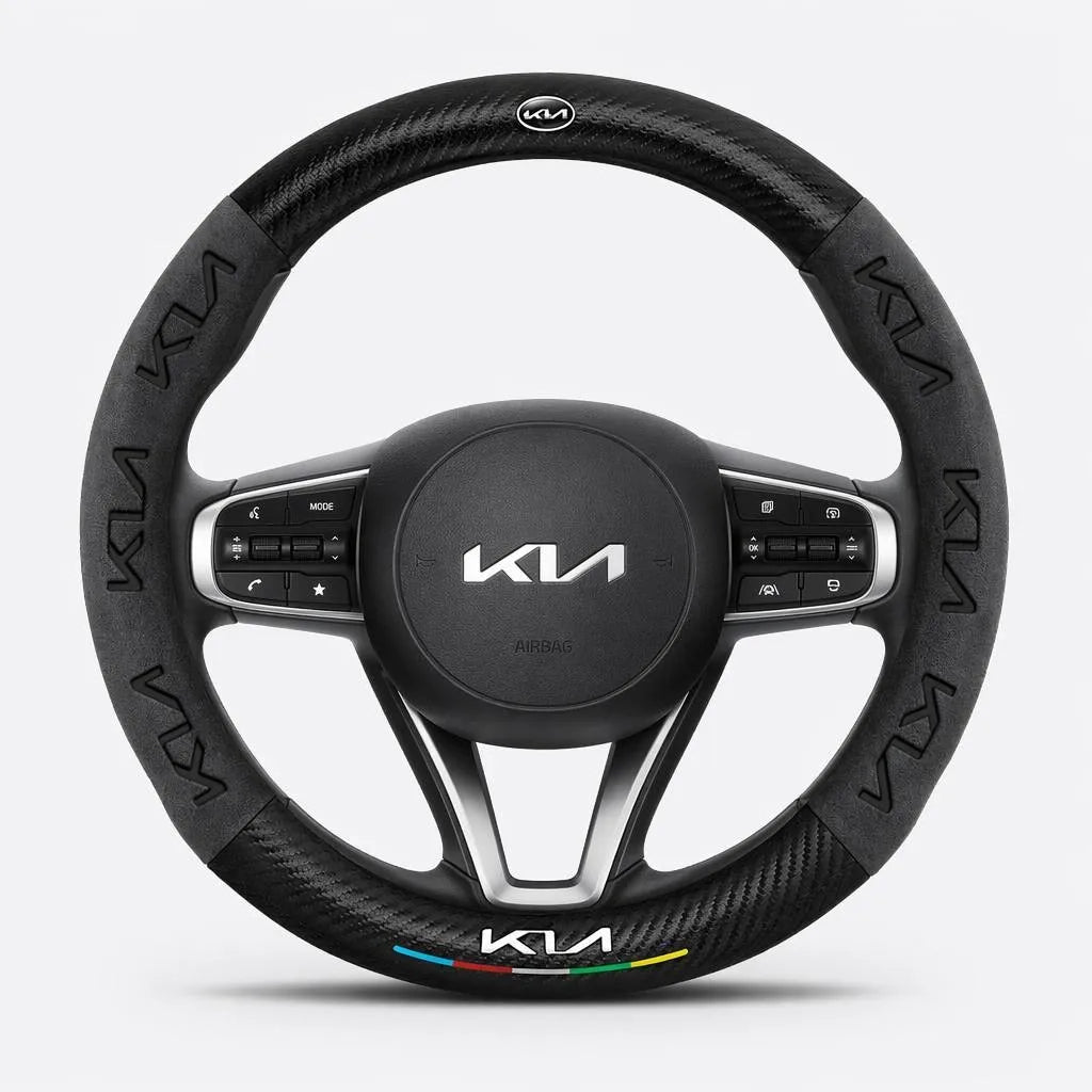 Car steering wheel cover in carbon fiber suede style suitable for Kia