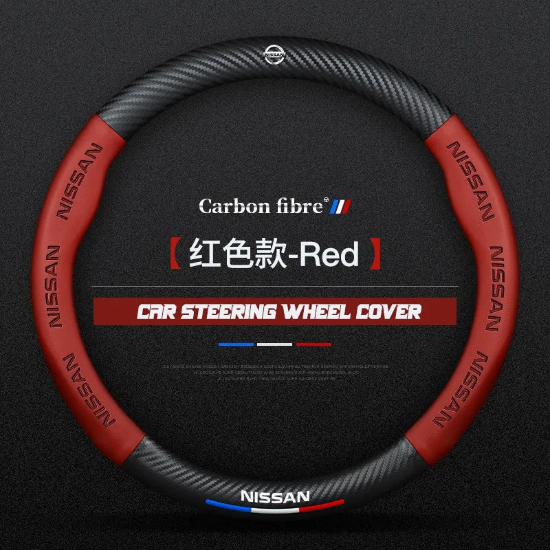 Carbon fiber genuine leather car steering wheel cover for Nissan