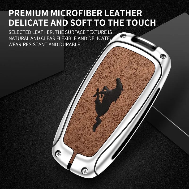 Zinc alloy genuine leather car key case for Ford Mustang series
