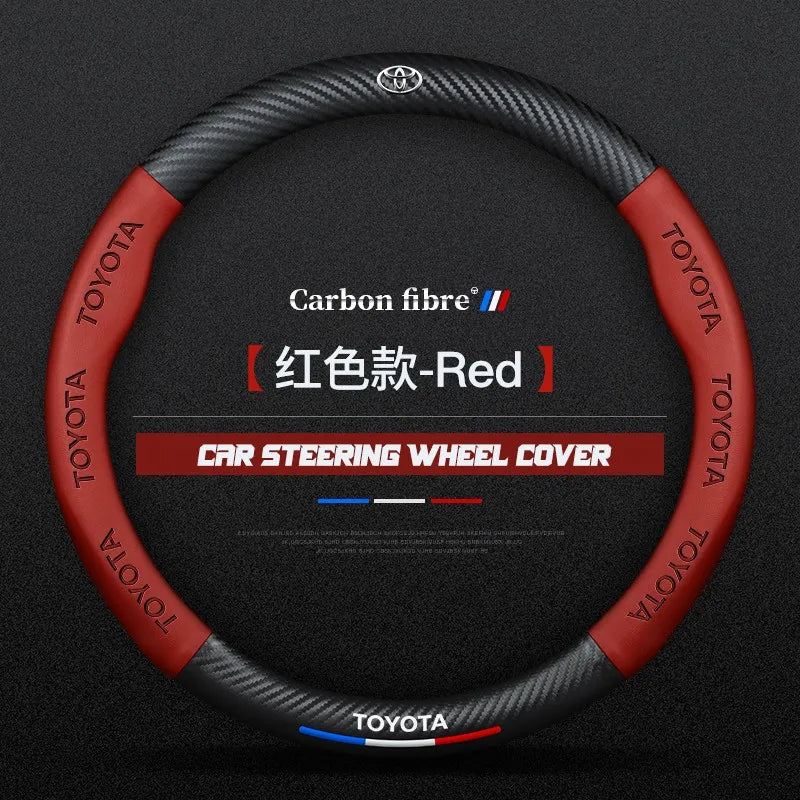 Carbon fiber genuine leather car steering wheel cover for Toyota